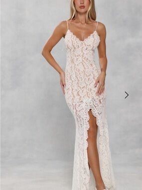 Hello Molly Two-Tone Lace Slip Maxi Dress in Blush and White